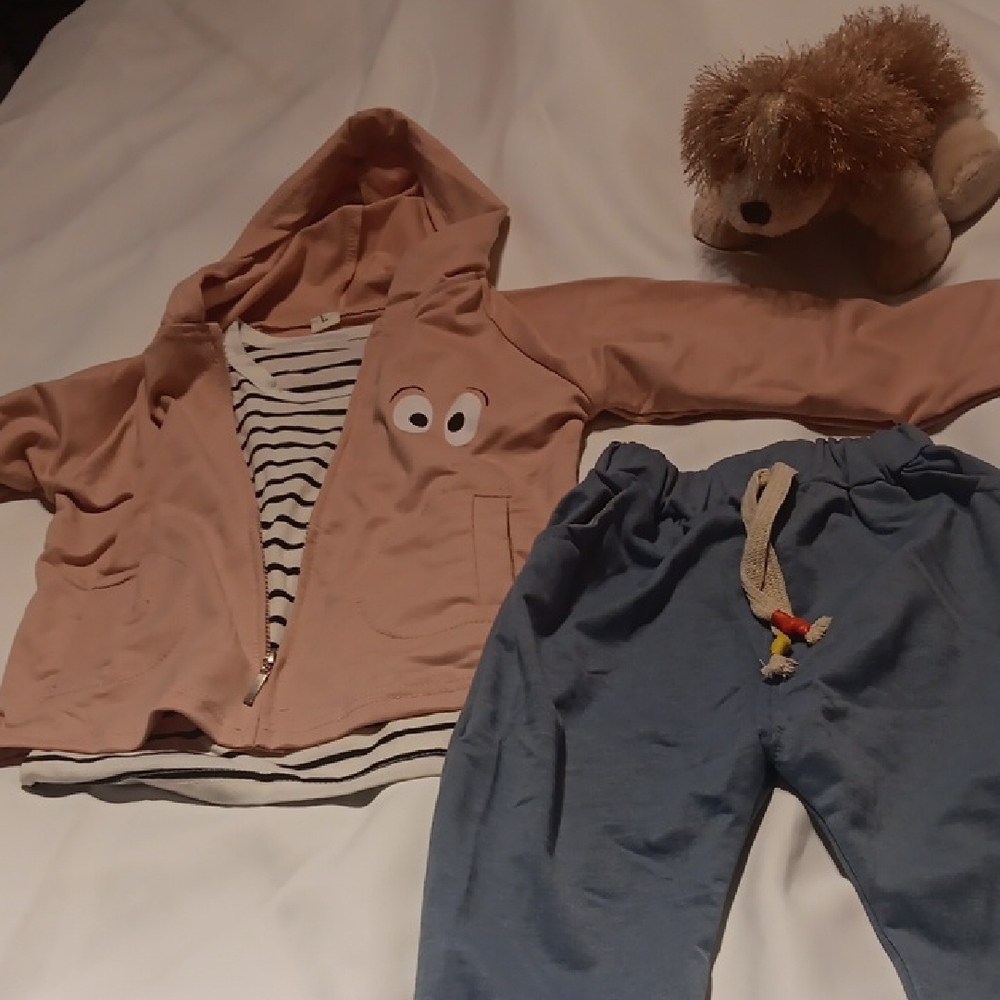 Pink Hoodie and Blue Pants Set